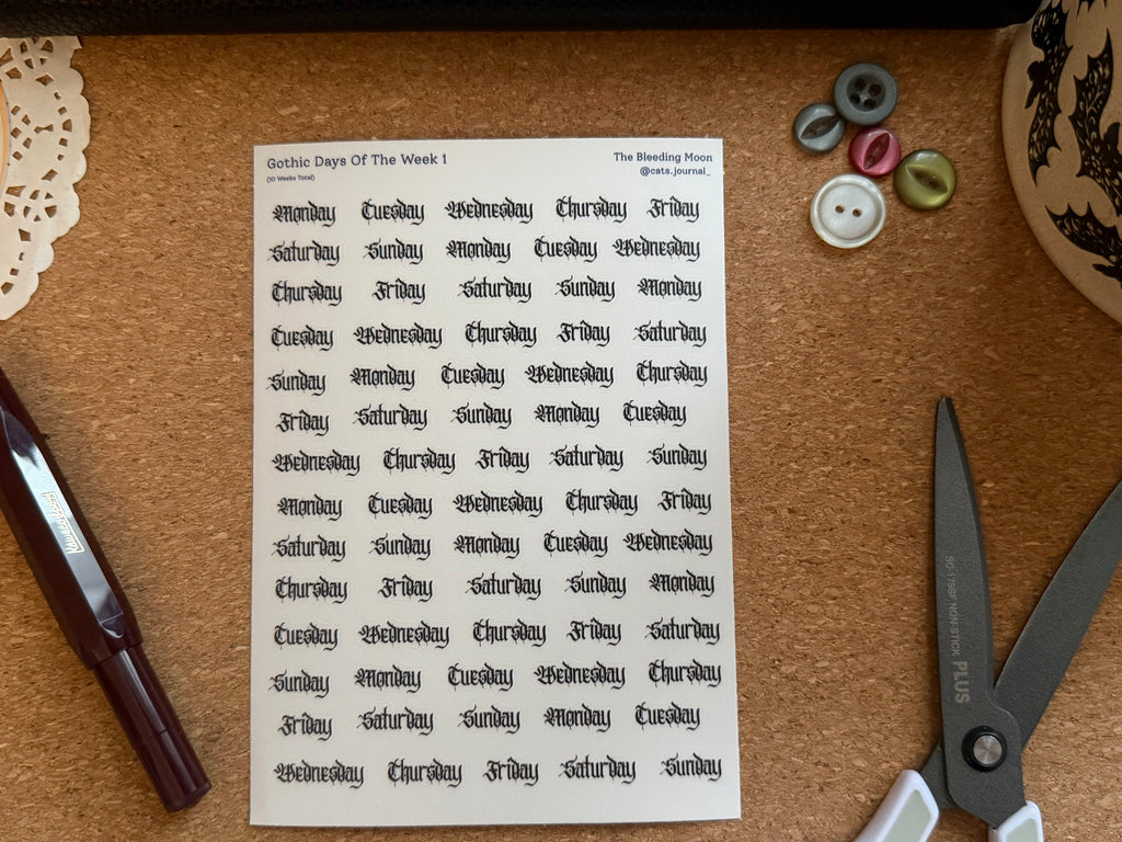 Gothic Days Of The Week 1 Stickers 🗝️